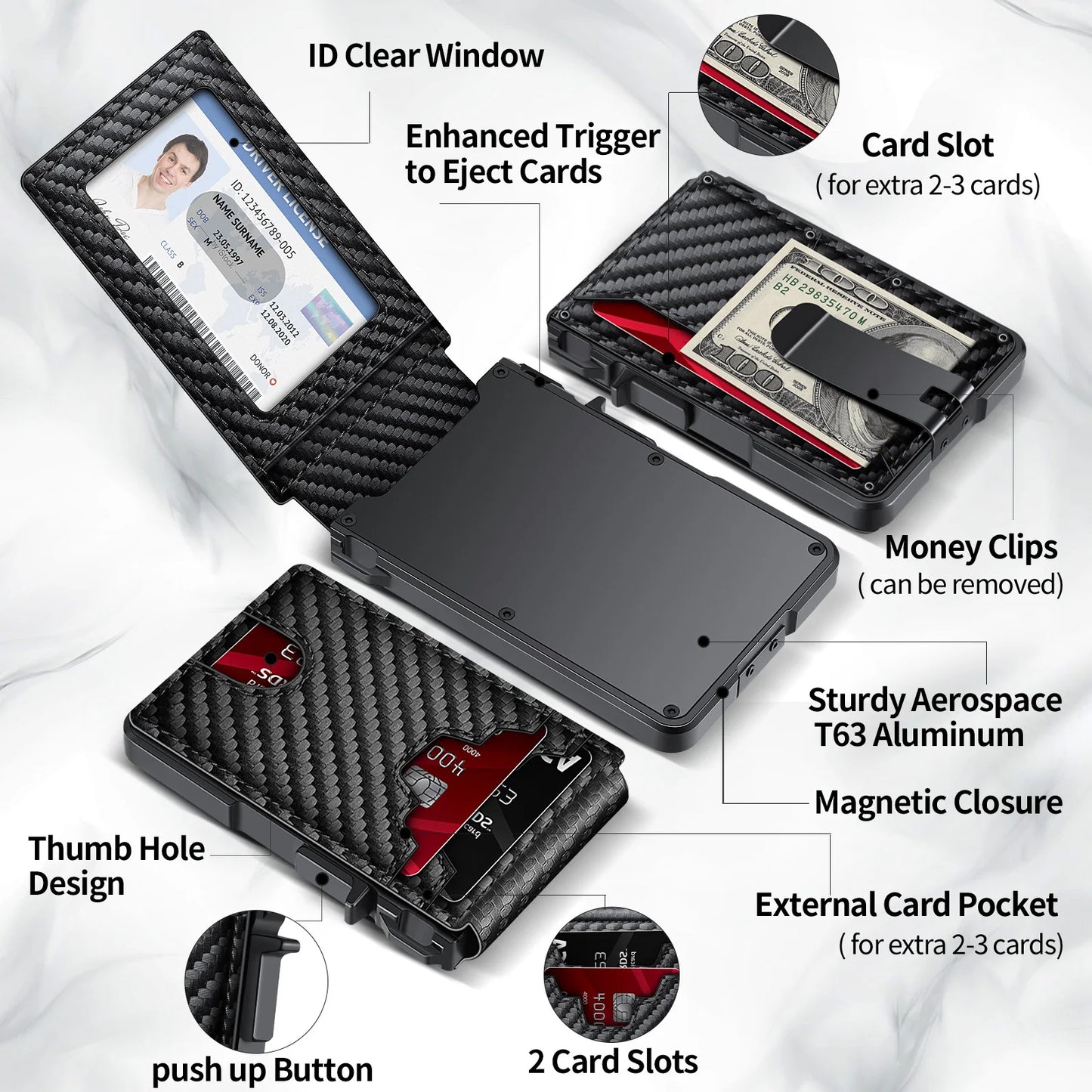 Slim Bi-Fold RFID Wallet with Quick Card Eject, ID Slot, and Money Clip – Holds 12 Cards